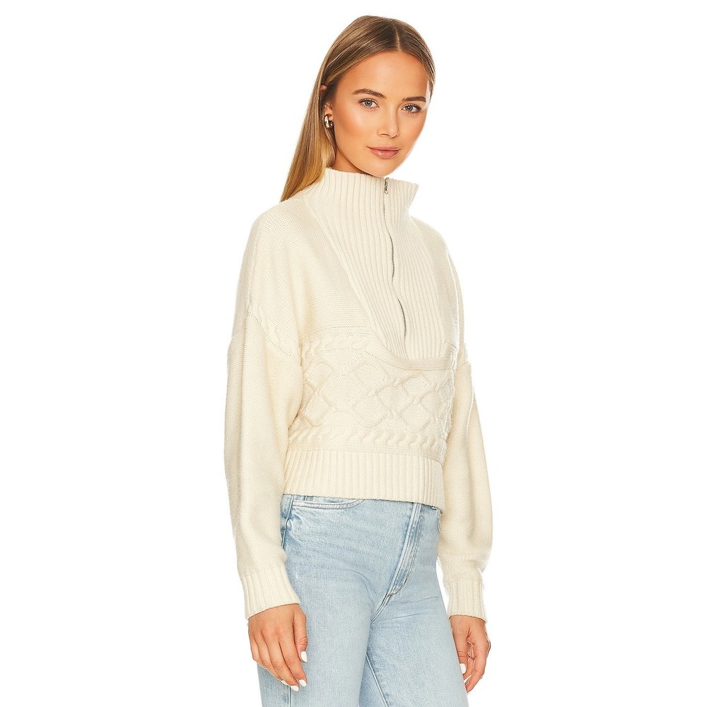 Central Park West Tiegen Cables Half Zip Sweater in Ivory pullover knit - Picture 6 of 7
